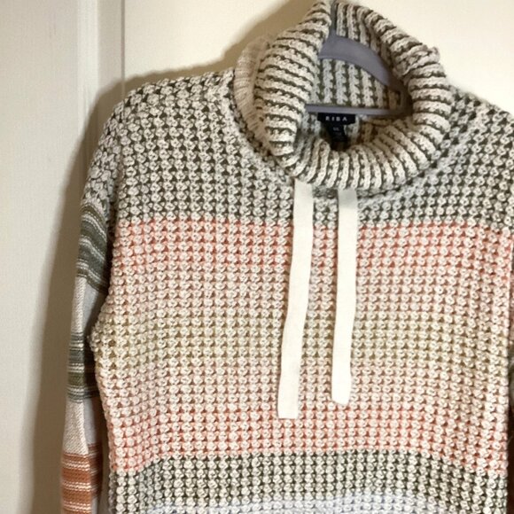 Tribal Women's Drawstring Cowl Neck Knit Sweater Earthy Neutral Tones Size G/L - Picture 2 of 8